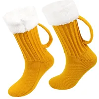 3D Beer Mug Knitted Socks Men's Padded Warm Mid-Calf Socks Women Winter Soft Funny Sleep Floor Socks Woolen Socks Christmas Gift