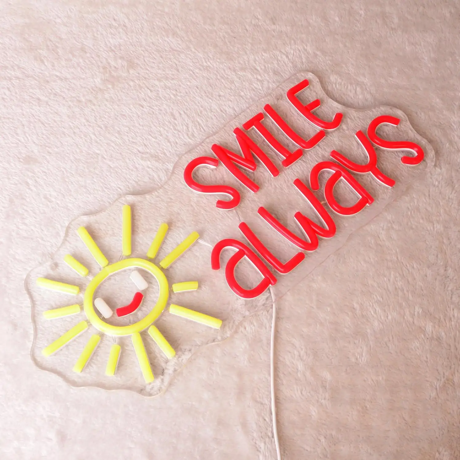 Smile Always Sun Neon Sign LED Light Up Sign for Bedroom Classroom Office Nursery Man Cave Wall Decor Birthday Holiday Gifts