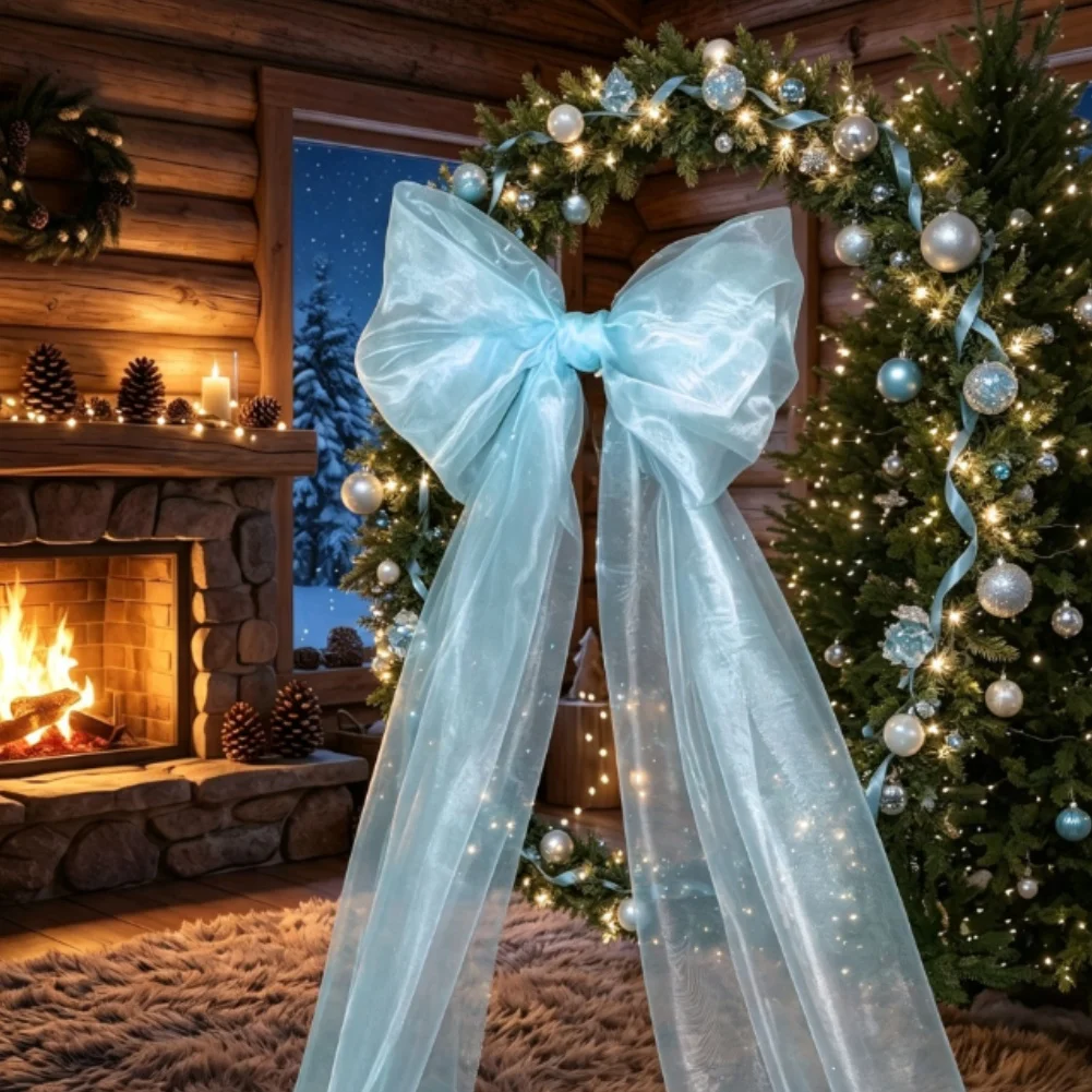 Large For Organza Bow Garland 50x200cm Pearl Sheer Ribbon Arch Decoration For Christmas Tree Wedding Party Backdrop Home