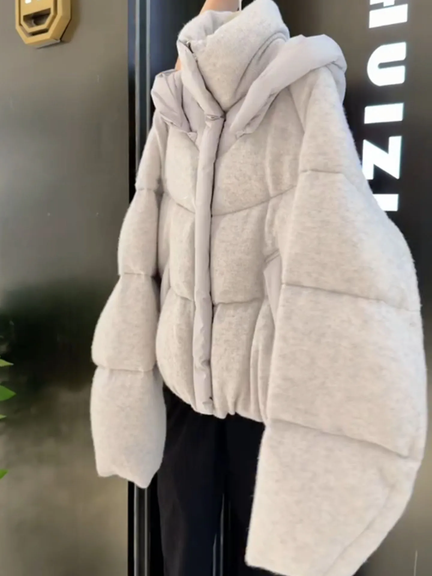 Coreano sle ort branco puffer jaet inverno novo chapéu feminino pão alta calor outerwear fibra de poliéster du para baixo enchimento
