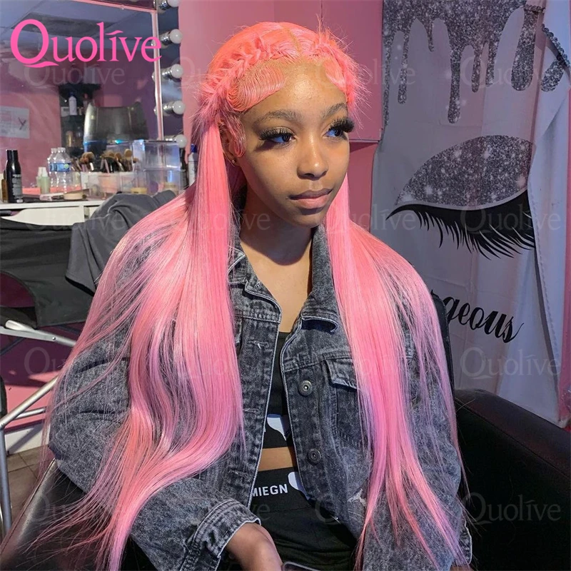 Wig Rambut Manusia Renda Depan Hd 13X4 Merah Muda untuk Wanita Wig Frontal Hd 13X6 Lurus Brasil Pra Pencabutan 100% Wig Rambut Manusia