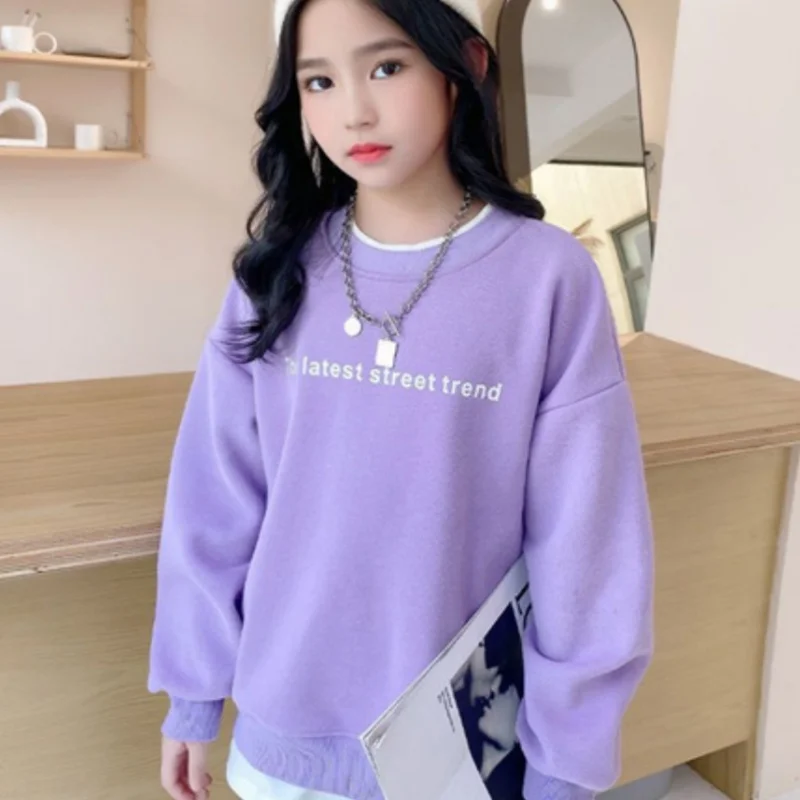 

Girls Hoodies Sweatshirts Cotton Tops Overcoat 2024 Violet Spring Autumn Windproof Kids Long Sleeve Children's Clothing