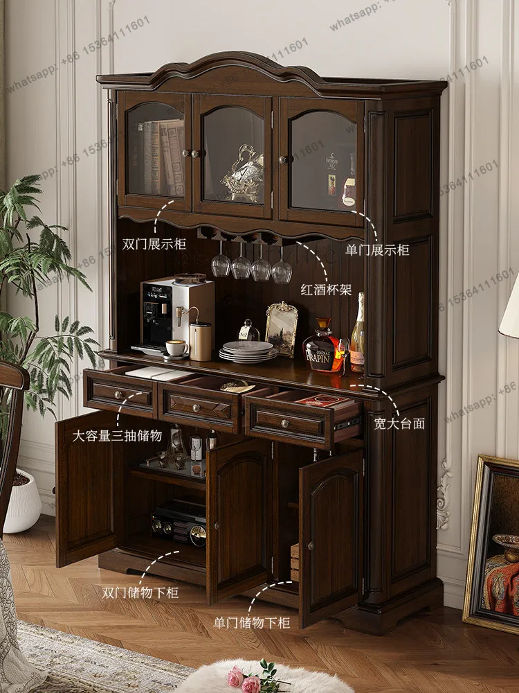 American solid wood wine cabinet retro rural storage simple mahogany core wood dining side cabinet