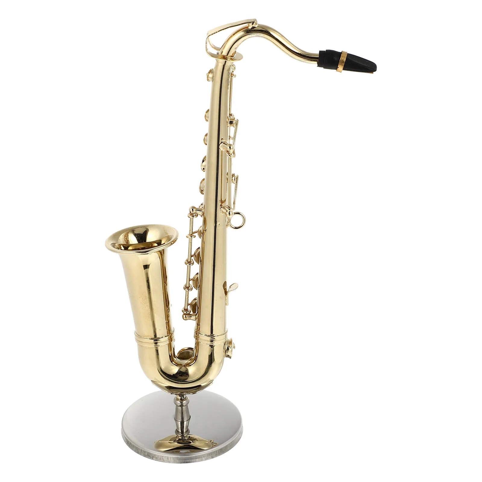 1Set Saxophone Decoration Realistic Mini Tenor Musical Accessory Golden Color Stand Case Home Ornament Musical Instrument