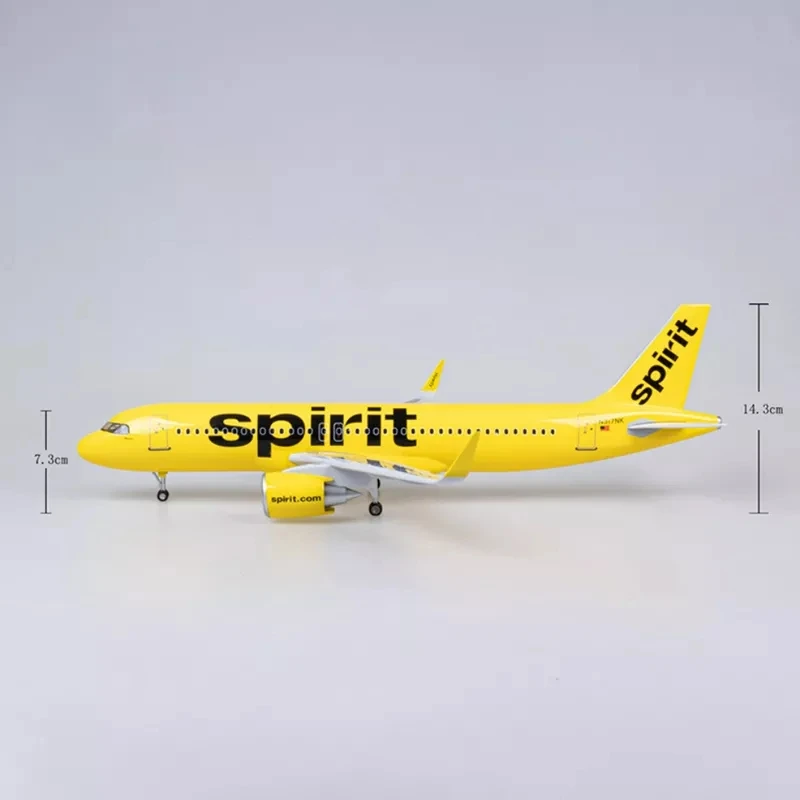 A320 NEO Spirit Airlines 47CM 1/80 Diecast Airplanes A320NEO Miniature Plane W Light & Wheel Landing Gear Collection Plane