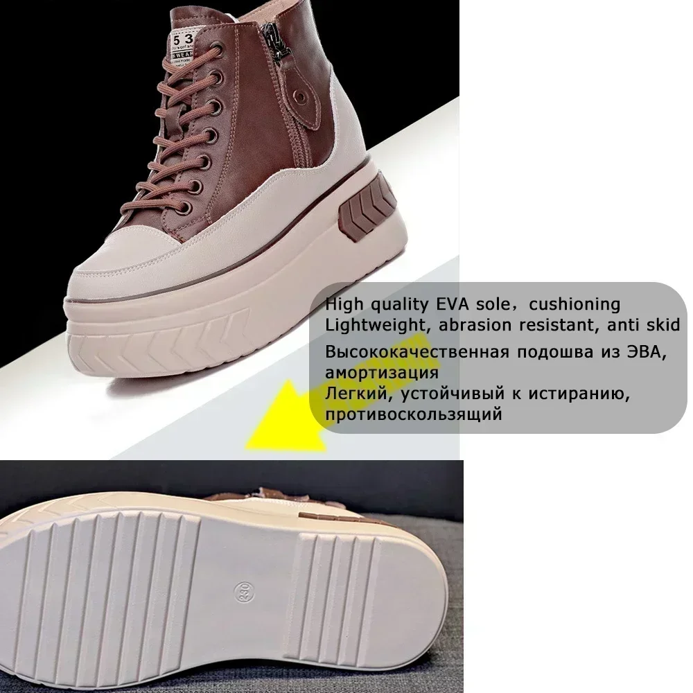 Fujin High Top Women Shoes Genuine Leather 8cm Platform Boots Ankle Wedge Hidden Heel Zip Autumn Warm Fur Winter Shoes Sneakers image 5