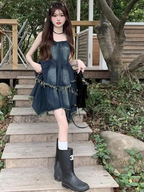 Peto vaquero corto adelgazante para mujer, de verano, con cintura ajustada, duradero, estilo falda, vestido de línea A moderno, estilo falda de pastel, estilo universitario