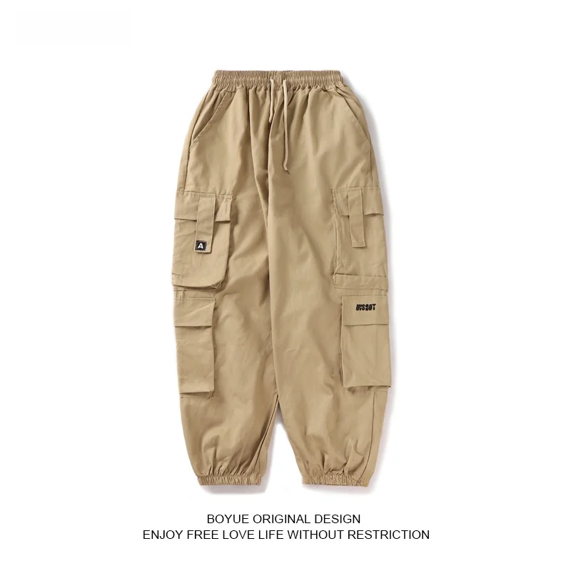 

Loose Cargo Pants Men's Hong Kong Sle Autumn Faion Brand Multi-ket Dstring Cuffed Retro Japanese Nine Points
