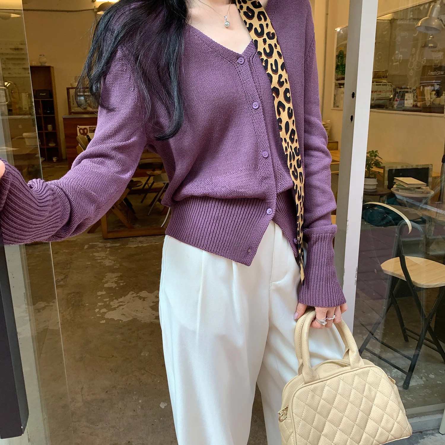

Autumn Winter Women's Long Sve Knitted Open Cardigan Hollow out V-Ne Slimming Outerwear Casual Sle Korean Series
