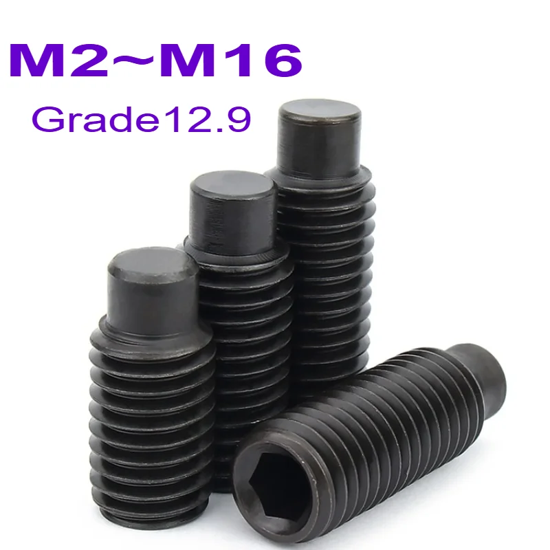 M2 M2.5 M3 M4 M5 M6 M8 M10 M12 M14 M16 Black Grade12.9 Steel Hex Hexagon Socket Dog Point Grub Convex End Set Screws Tight Bolt