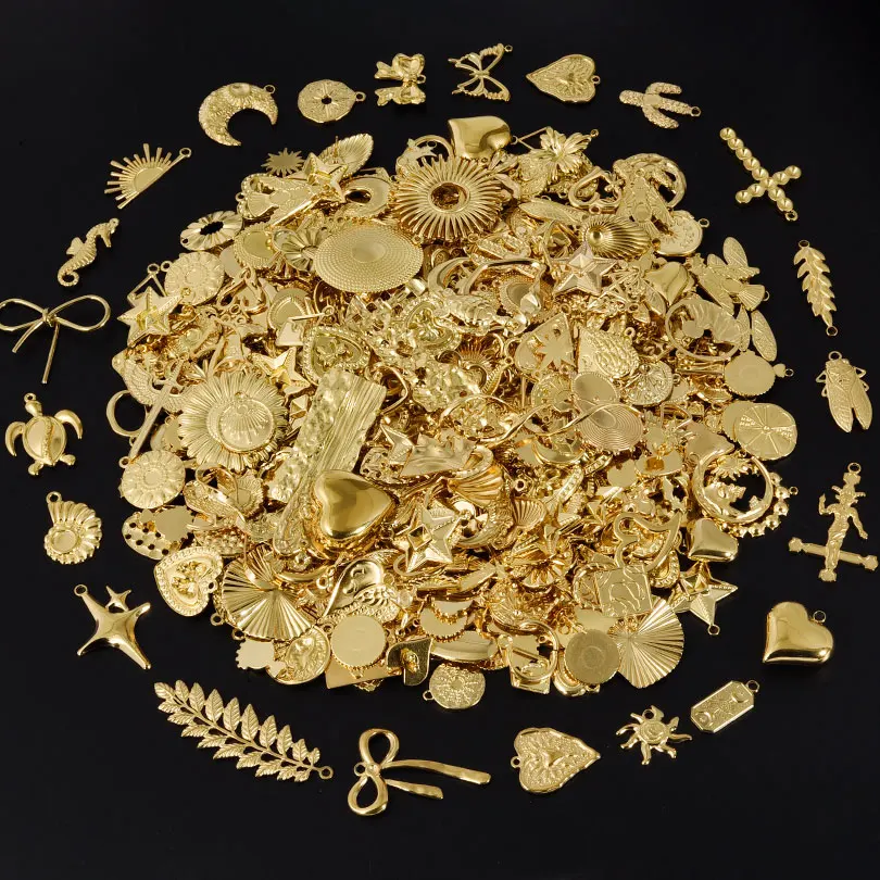 10/30pcs 18k Real Gold Plated Stainless Steel Charms For Jewelry Making Wicca Heart Fatima Hand Moon Pendant Charm Bulk Material