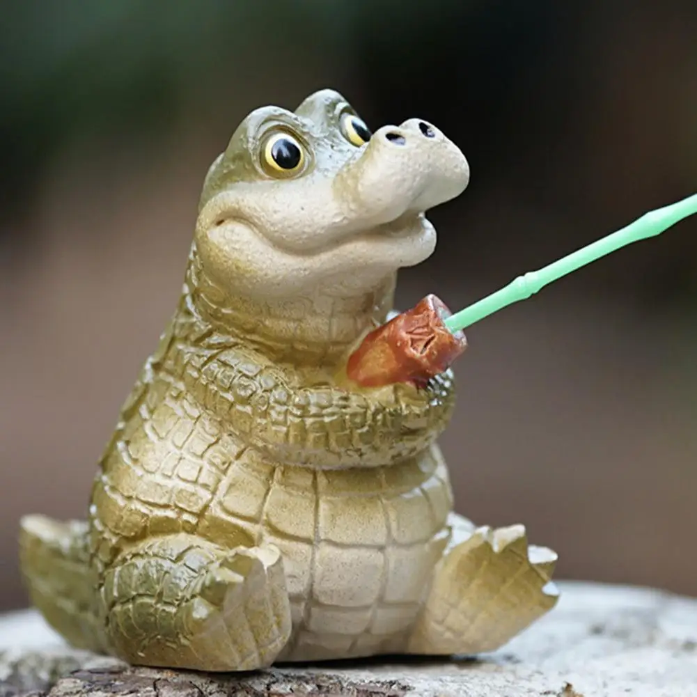 Resin Panda Figurine Garden Frog Ornament Whimsical Resin Pond Decor Sculptures Fishing Cartoon Frog Crocodile Panda for Outdoor - view 2