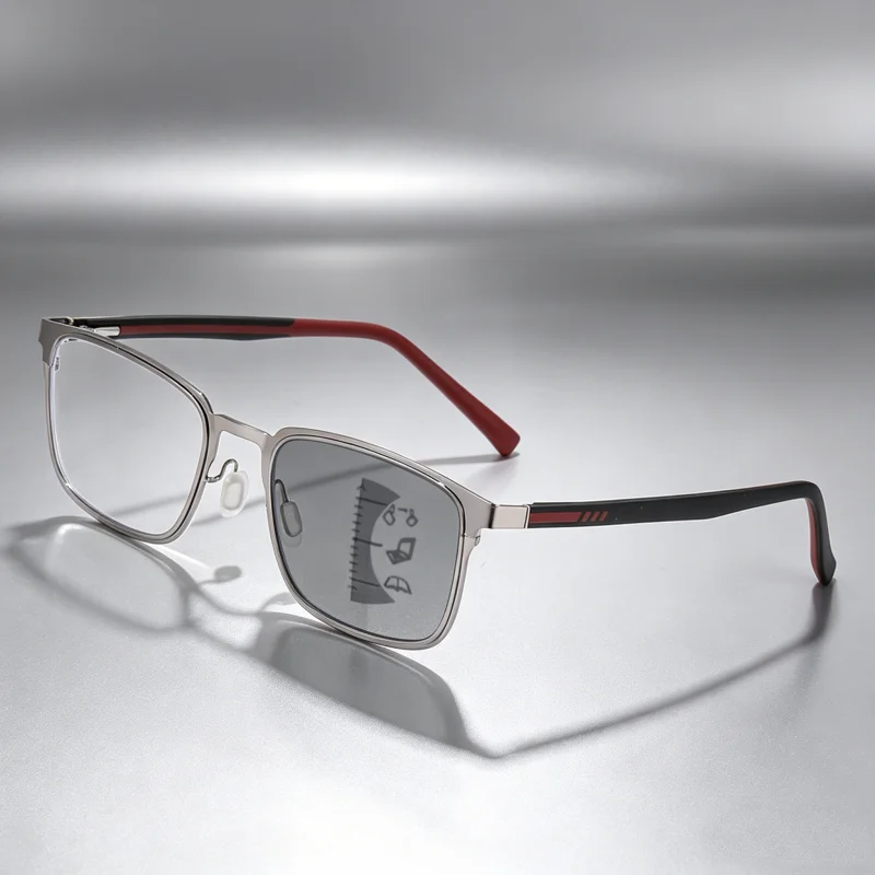 Men Square Photochromic Multifocal Glasses TR Frame Anti Blue Ray Reading Glasses Women Business Trendy Presbyopia 0+1.0+4.0