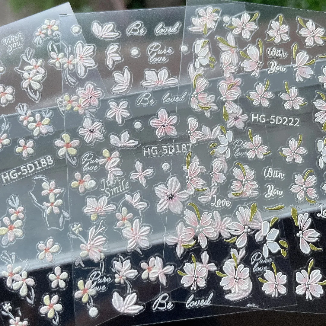 Relief Camellia Nail Art Stickers Fresh Ice Flower Hand Painted Non Toxic Premium Waterproof Long Lasting for Daily Wear