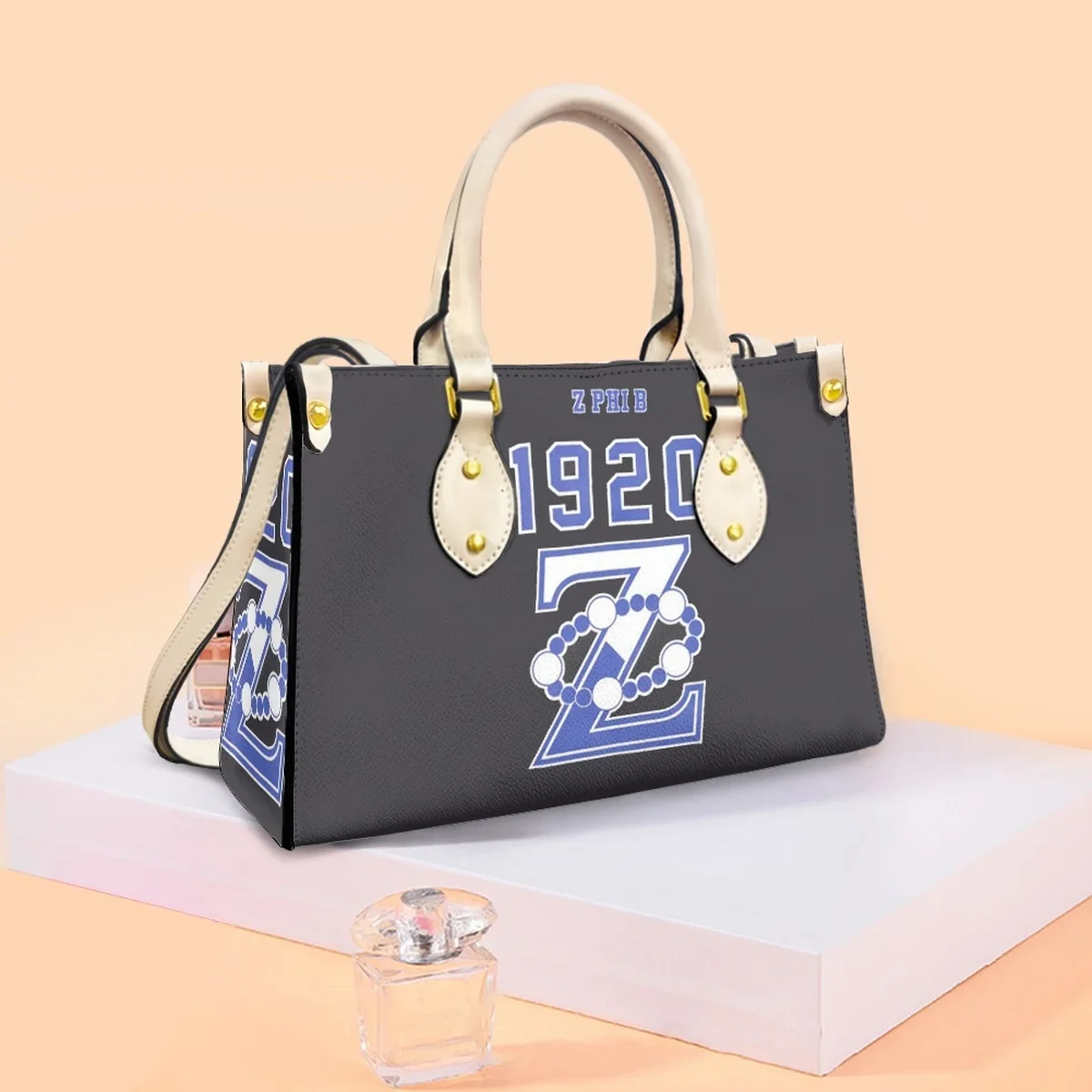 New Cross Body Bags Female 1920 Zeta Phi Beta Print Top Handle Shoulder Bag Vintage PU Leather Fashion Totes Handbags Sac à Main