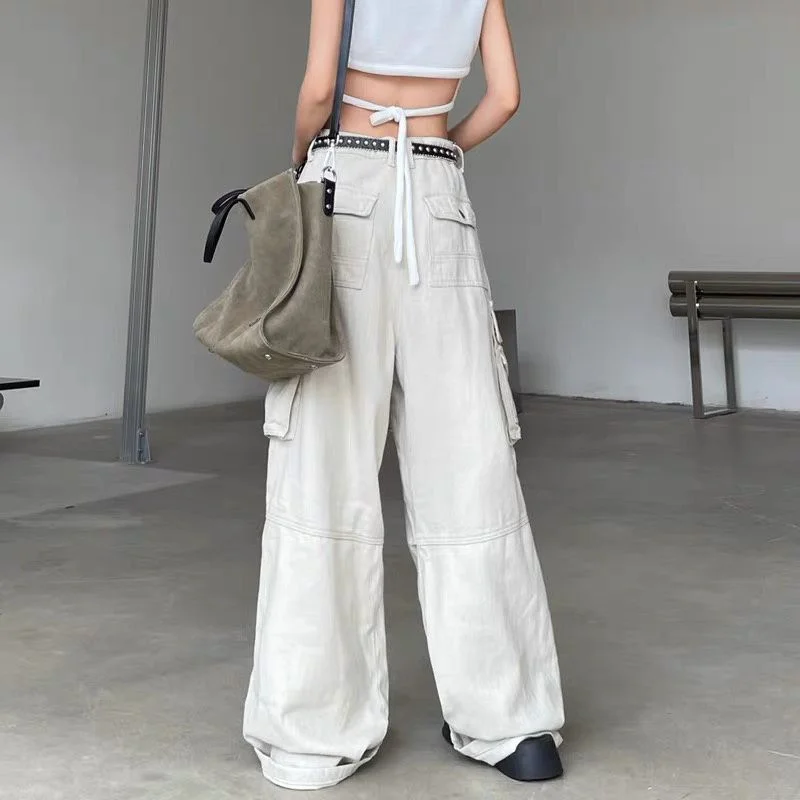 Cargo Pants Women Pockets Daily High Street Students Vintage Loose Soft Solid Fashion Korean Style Designer Special All-match