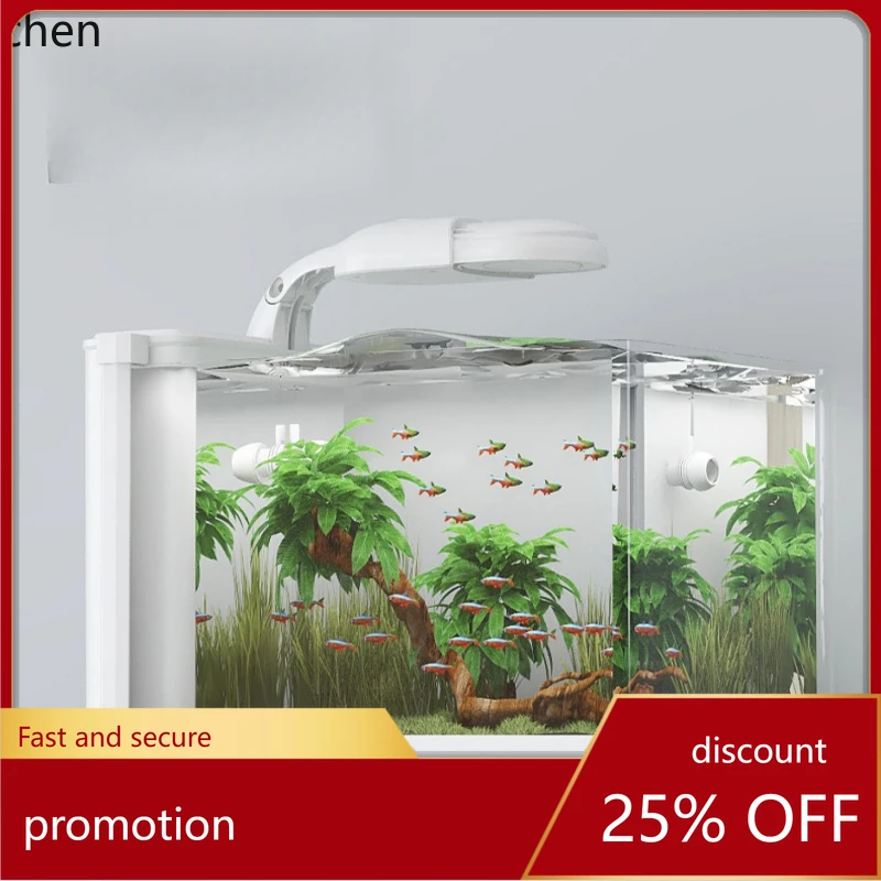 

ZML desktop hot curved fish tank side filter living room small ecological goldfish tank water-free glass aquarium