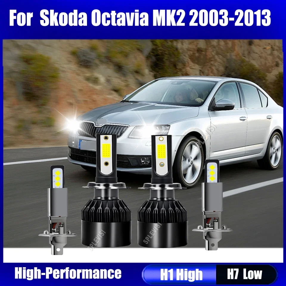 H1 H7 LED White Headlight Bulbs High Low Beam-create a sharply focused beam For Skoda Octavia MK2 2003 2004 2005 2006 2007-2013