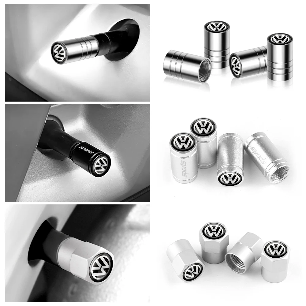 4Pcs Car Valve Caps Wheel Tires Air Tyre Stem Protective Cover For For Volkswagen R Racing VW Golf Passat Tiguan CC Touareg