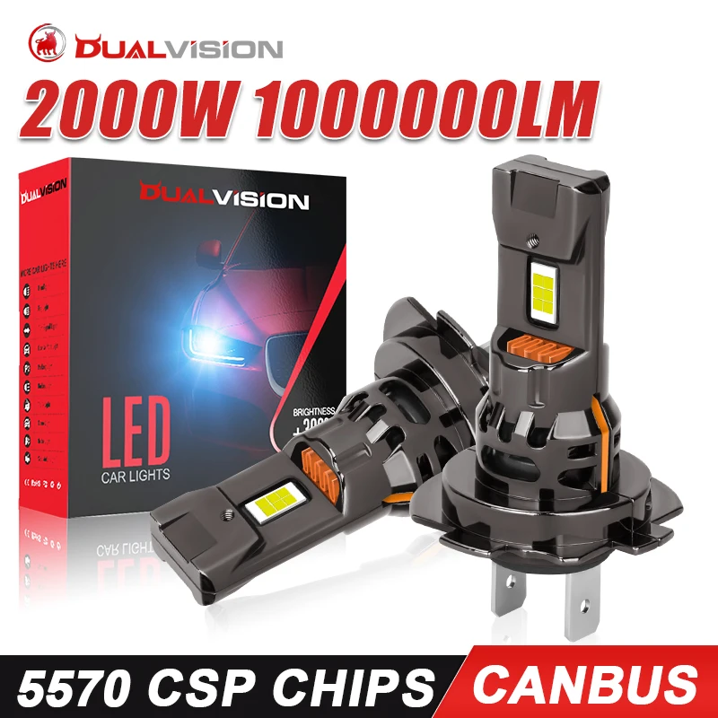 

2PCS H7 LED Headlight Bulb Mini 2000W 1000000LM Canbus 6000K 5570 CSP for Car Headlamp Automobile LED Lamps Plug and Play White