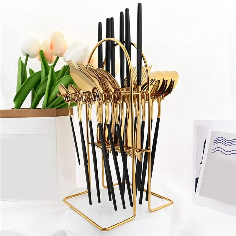 

ABYS-24Pc Flatware Set With Stand Dinnerware Set Stainless Steel Cutlery Tableware Set For Party Any Occasion Service For 6