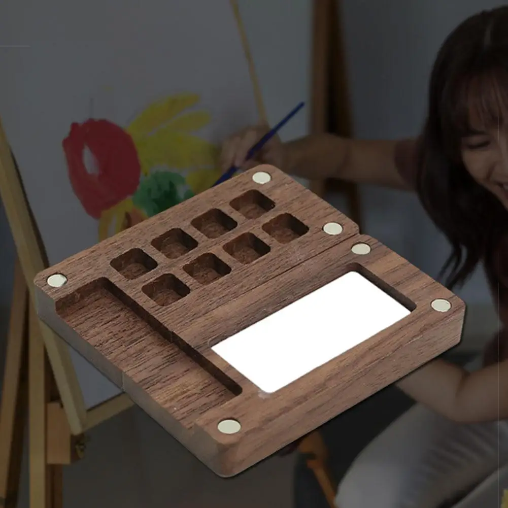 Portable Wooden Handmade Watercolor Paint Box Empty Box Colour Mixing Box Mini Black Walnut Acrylic Paint Palette Painting Suppl