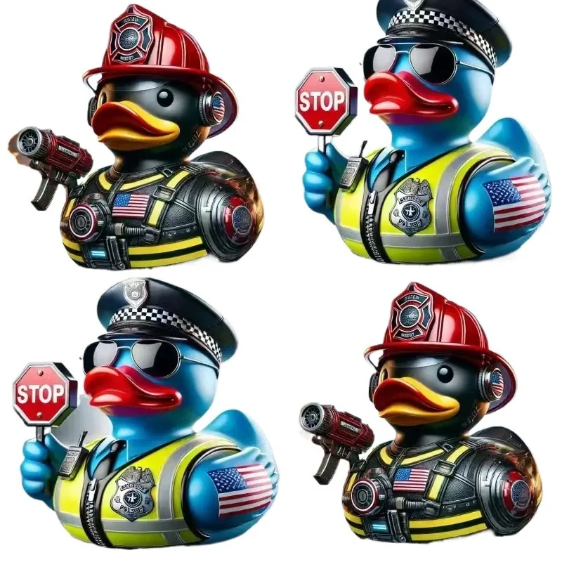 Helden-Gummi-Enten, Polizei-Feuerwehrmann-Harz-Ente, Neuartige Polizisten-Feuerwehrmann-Enten-Ornamente als Geschenke für Zuhause und Schlafzimmer-Dekoration