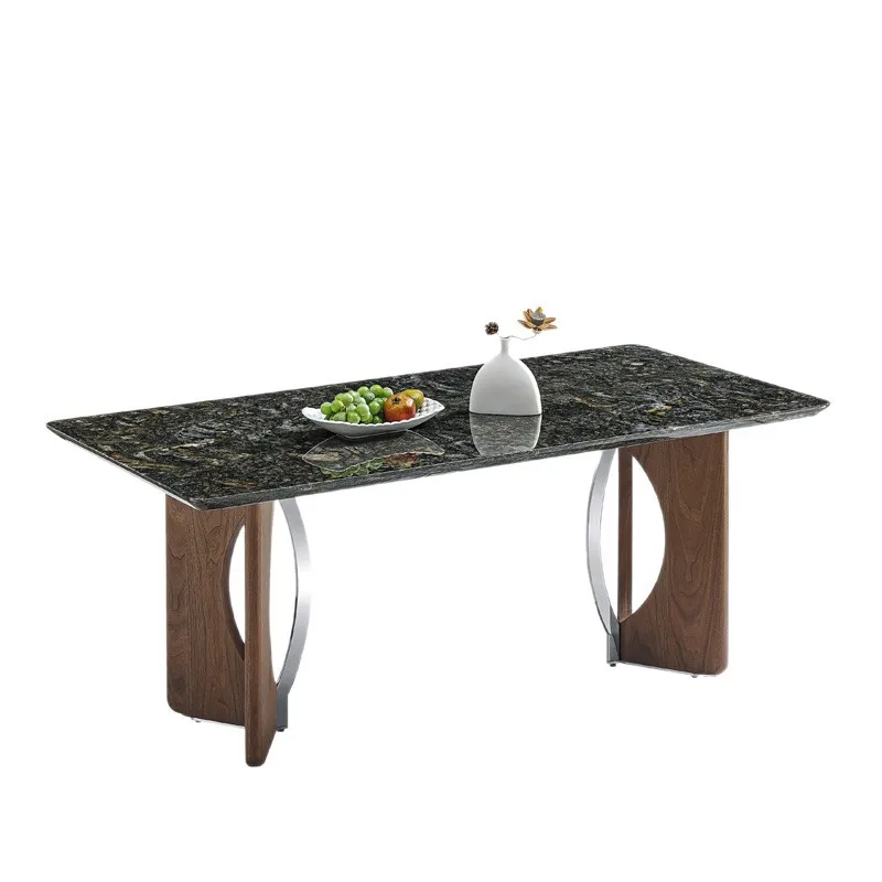 

Table Italian minimalist designer high-grade natural luxury stone stainless steel dining table and chair combination