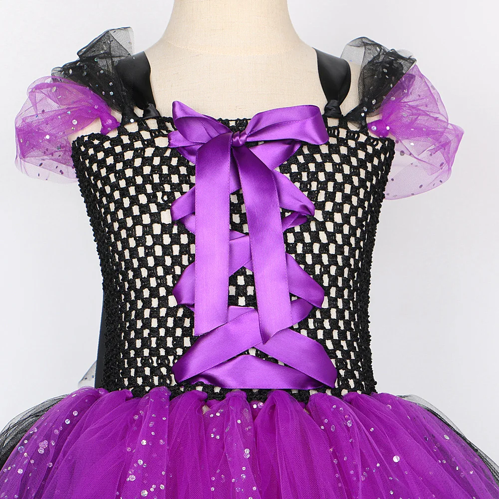 Mädchen böswillig führte Licht Halloween Kostüm Mesh Tutu Fledermaus lila Cosplay Kleider Kind Dämon Königin Hexe Kleidung 2-12y