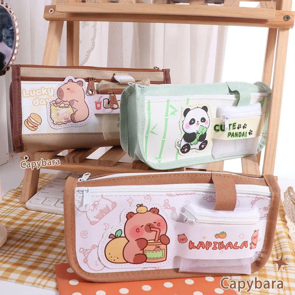 

Durable 3/5-Layer Capybara Pencil Bag Panda Cute Capybara Stationery Case Dirt-proof Korean Style Zipper Pencil Pouch Office