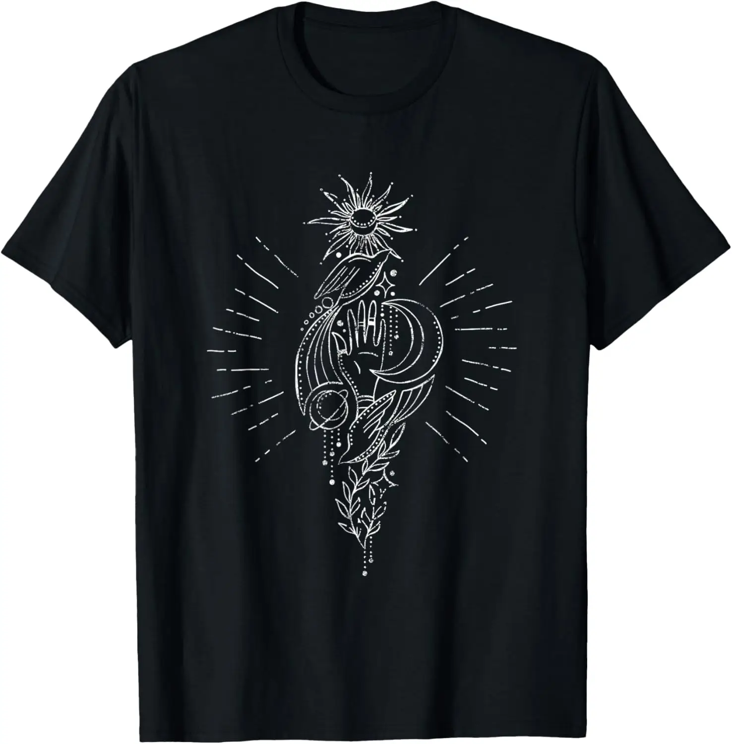 Magic Hand Sun Moon Sacred Geometry Astrology T-Shirt 100% Cotton Trendy Y2K Short-Sleeve Tee-Soft, Quick-Drying,