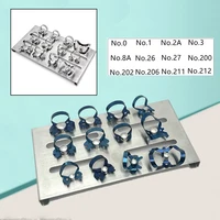 Kit de abrazaderas de dique de goma Dental de 12 Uds con bandeja de sujeción, soporte de Clip de barrera restauradora endodoncia de acero inoxidable