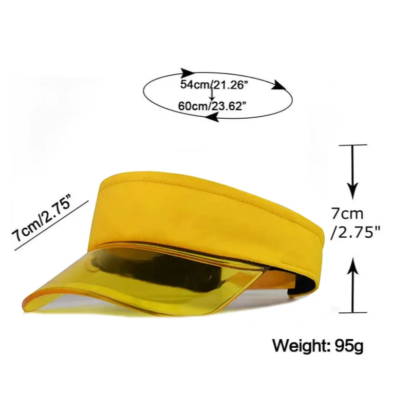 Yellow Outdoor Sport Sun Visors Tennis Sun Caps UV Protect Golf Cap Ladies Men Candy Leisure Sun Hat Clear Jelly PVC Hollow Top