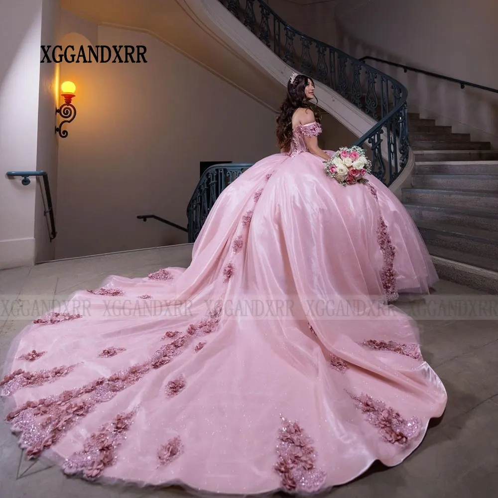 Luxury Pink Quinceanera Dresses 2024 XV Ball Gown Princess Lace Applique Princess Sweet 16 Dress Birthday Party Vestido De 15