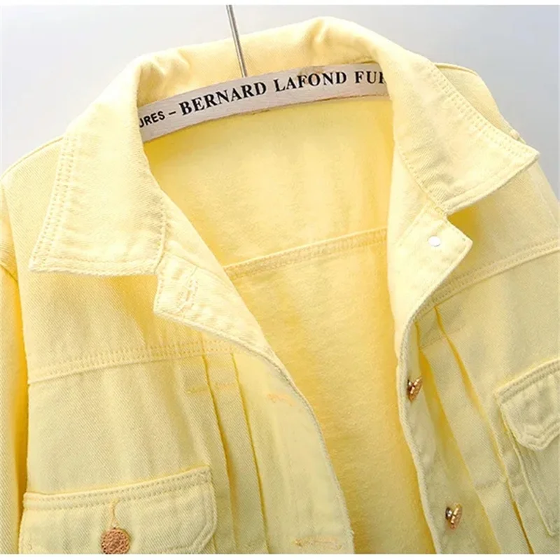 

New spring Women Denim Jacket Candy Color Long sleeve Casual Short Female Jeans Coat Casual ladies Cowboy outerwear XQ20