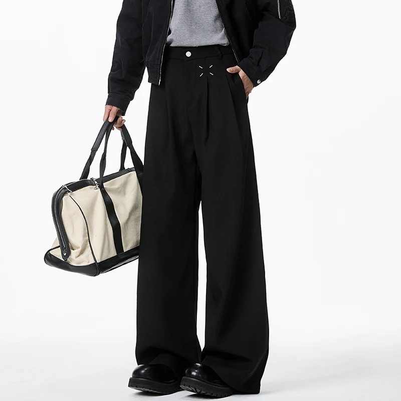 Luzhen 2025 nova moda original elegante perna larga calças casuais dos homens bonito de alta qualidade cor sólida roupas jy3124