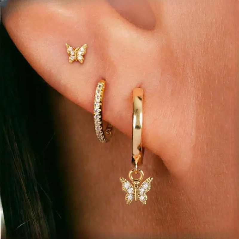 

New fashion butterfly stud earrings ear buckle set women, niche high-end light luxury earrings