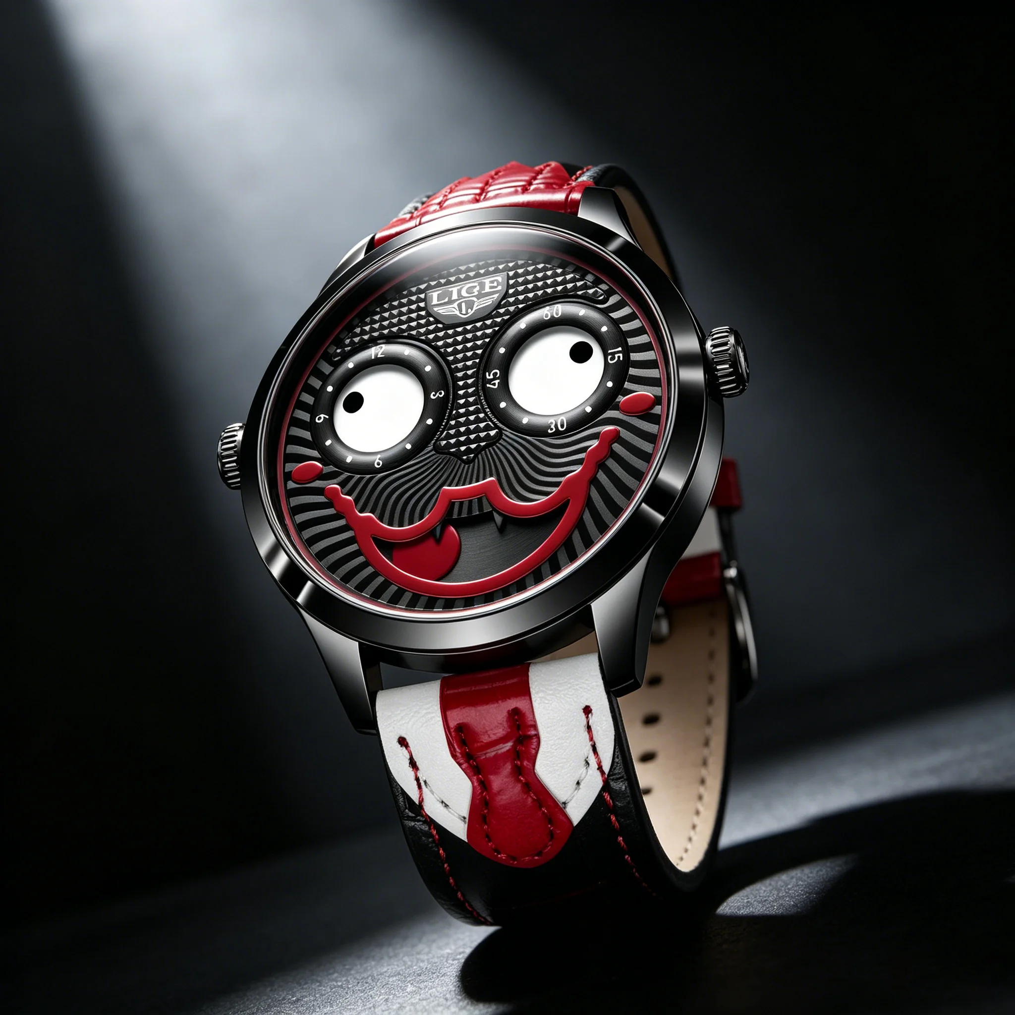 LIGE Coole Joker-Uhr für Herren, Klassische Clown-Uhren, Modische Wasserdichte Quarz-Armbanduhren aus Leder, Reloj Hombre, Dropshipping