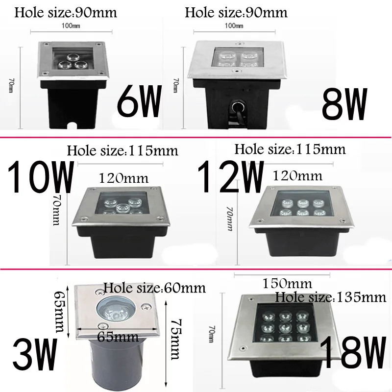Waterproof 3W 6W 8W 10W 12W 18W  AC85-265V DC12V LED Outdoor Ground Garden Path Floor Underground Buried Yard Lamp Spot Landscap