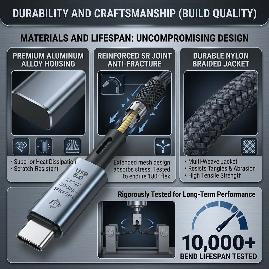 USB 5.0 Type-C to Type-C Cable 16K Video Output 80Gbps Data Transfer PD 240W Fast Charging Full Function Dual Head for iphone