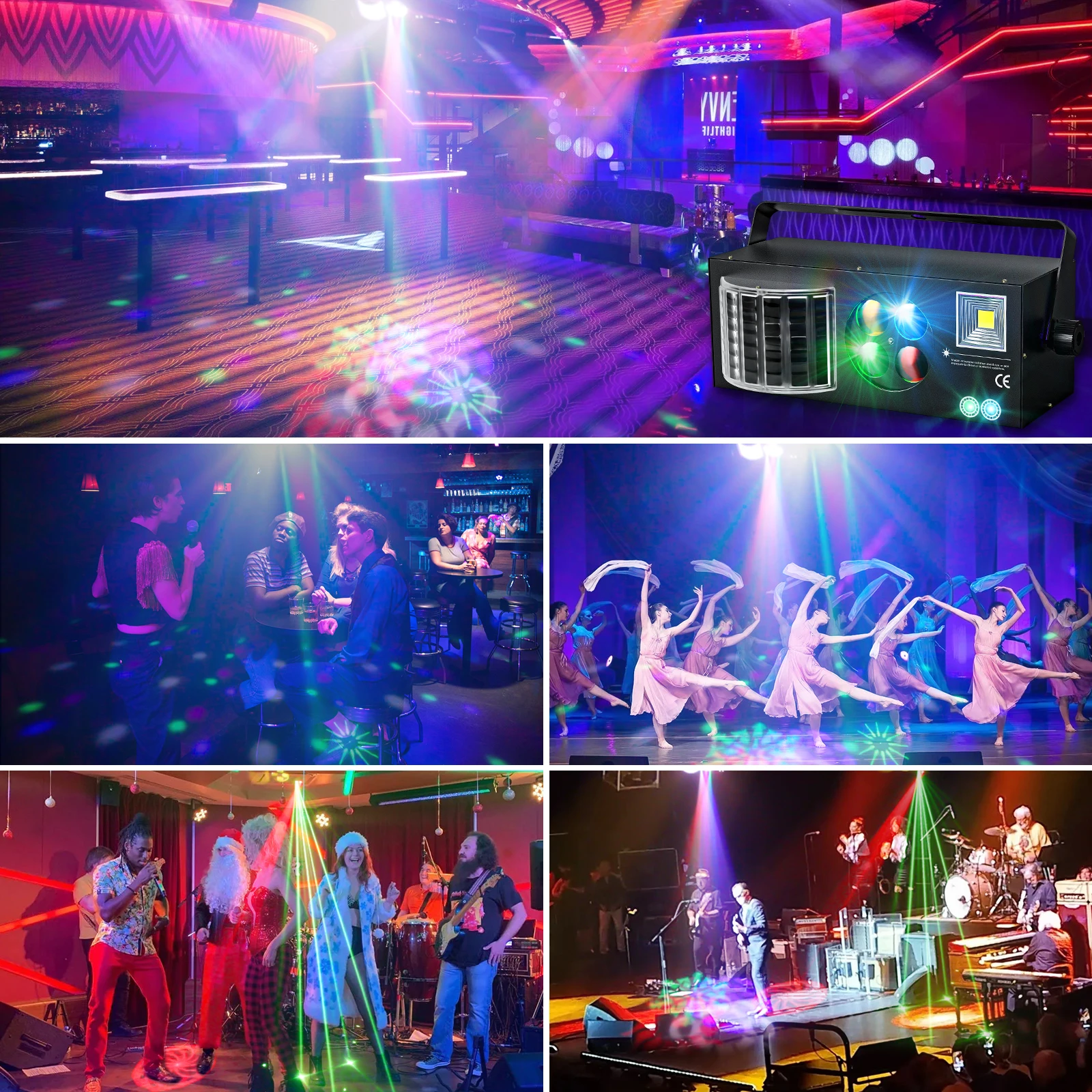 U'King 60W RGBW LED 4 IN 1 Stage Effect Lighting Laser Pattern Strobe Light with Remote Control for DJ Disco Show Concert Party