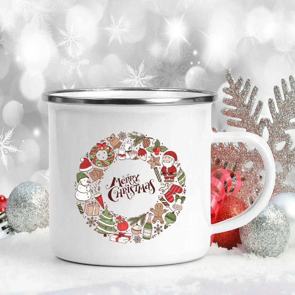 

Кофейная чашка, гирлянда, кружка с принтом, белая эмаль, кружки с ручкой, чашки для пивного сока, домашняя вечеринка, кружка для питья, рождественский подарок для семьи, друга