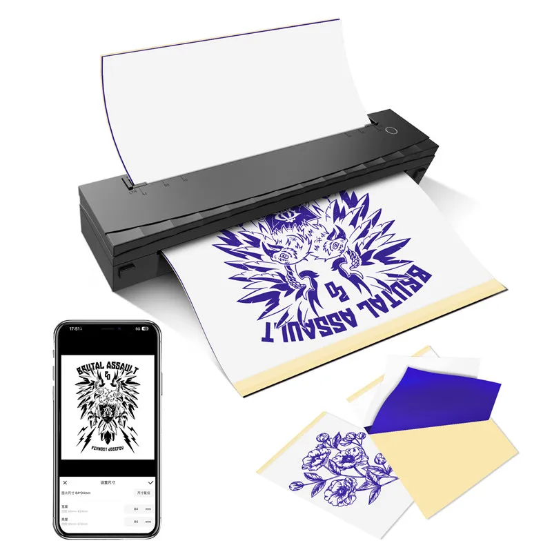 Wireless Bluetooth Tattoo Printer Portable A4 Thermal Printer Support 8.5 "X 11" US Letter&A4 Size Compatible with Phone Laptop