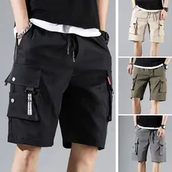 Pantaloncini estivi da uomo pantaloncini elastici con coulisse in vita Multi tasche pantaloncini Cargo sportivi a vita media dritti a gamba larga Streetwear