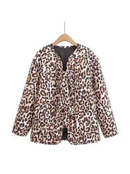 European and American style new women's clothing classic fashion versatile fashionable leopard print zipper cotton coat