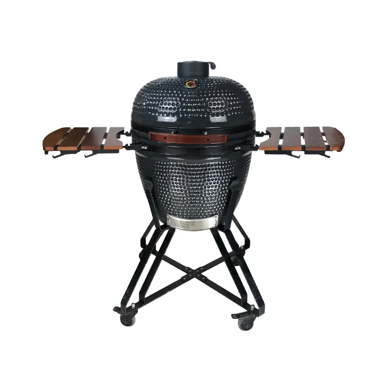 23.5inch KIMSTONE KimPu Series Modern Premium Ceramic Dark Grey Golf Pattern Grill with Bamboo Handle and Smoker Function
