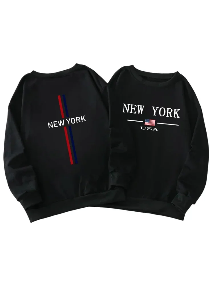 New York Fashion Bluzy z nadrukiem O-Neck dla mężczyzn Wiosna Jesień Męskie ciepłe koszulki z długim rękawem Trend miejski Casual Streetwear Tops — zdjęcie 2