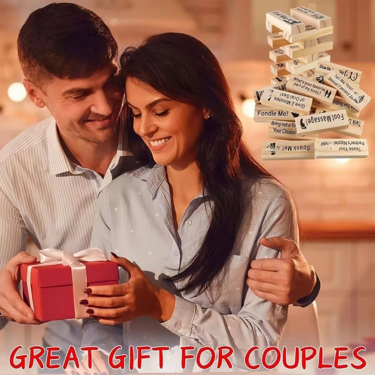 48PCS Dating Building Blocks Tower Stacking Games For Valentines And Party Games Tower Game Naughty Wooden Toys