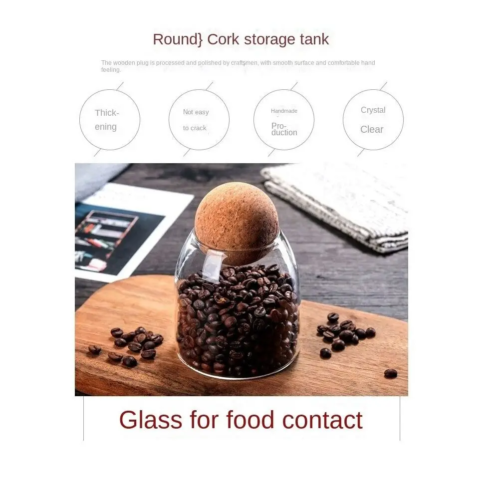 Clear Tea Coffee Sugar Canister New Glass Sealing Glass Storage Bottle with Cork Ball Lid Food Container Tea