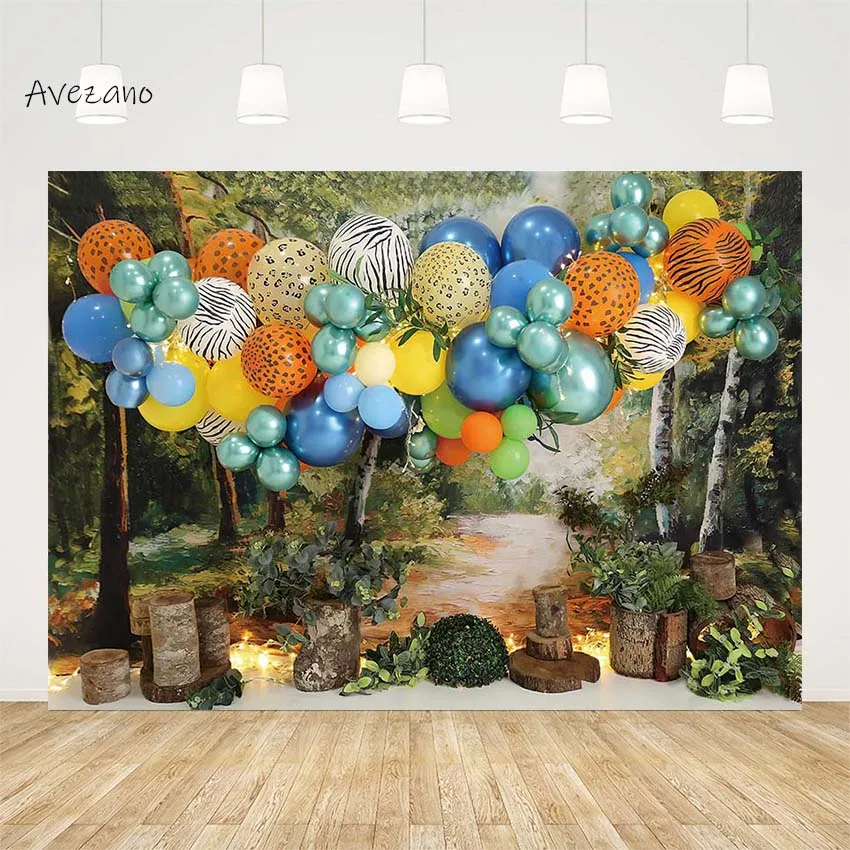 

Avezano Photography Backdrop Safari Jungle Forest Boy Birthday Party Baby Portrait Cake Smash Background Photo Studio Decor